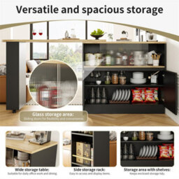 Abrihome Swivelling Dining Bar, Modern Swivelling Sideboard With Glass Front, Sliding Glass Door, Black - thumbnail 4