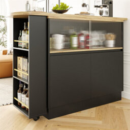 Abrihome Swivelling Dining Bar, Modern Swivelling Sideboard With Glass Front, Sliding Glass Door, Black - thumbnail 8