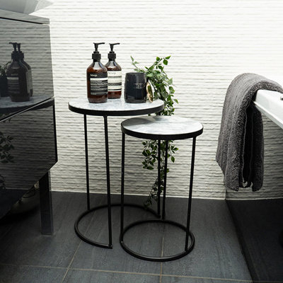 Madison & Mayfair Set Of Two Marble Black Modern Minimalist Side Tables