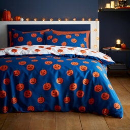 Catherine Lansfield Halloween Pumpkins Reversible Duvet Cover Set With Pillowcase Navy Blue - thumbnail 1