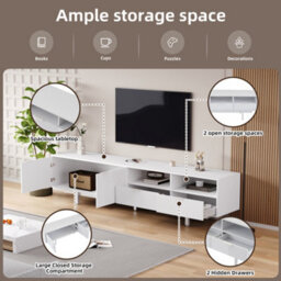 "Btm Bohemian Tv Cabinet With Geometric Lines, Tv Stand For 90"" Tvs, 200X40X51Cm, White, Storage Console" - thumbnail 4