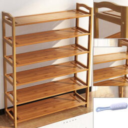 6 Tiers Bamboo Shoe Rack Footwear Organiser Wooden Storage Shelves Stand Uk - thumbnail 1