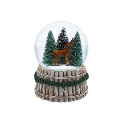 Gisela Graham Christmas Woodland Deer Musical Snow Globe - Jingle Bells, 14.5 X 10 Cm.