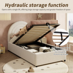 Abrihome Boucle Upholstered Single Bed With Slatted Frame. Beige, 90X190Cm. For Kids, Teens & Adults. Easy Assembly - thumbnail 6