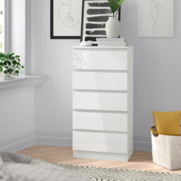 SquareBoxx Keaton Gloss White 5 Drawer Tower Freestanding Chest Of Drawers 40 X 107.5 X 60Cm  D X H X W