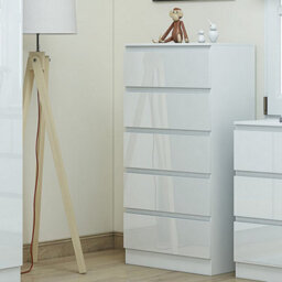 SquareBoxx Keaton Gloss White 5 Drawer Tower Freestanding Chest Of Drawers 40 X 107.5 X 60Cm  D X H X W - thumbnail 2