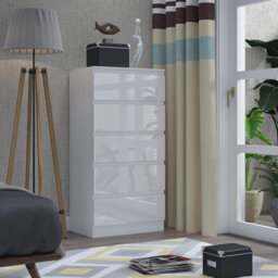 SquareBoxx Keaton Gloss White 5 Drawer Tower Freestanding Chest Of Drawers 40 X 107.5 X 60Cm  D X H X W - thumbnail 3