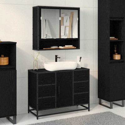 Walplus Bathroom Sink Cabinet Black Oak 80 X 33 X 60 Cm Engineered Wood - image 1