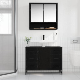 Walplus Bathroom Sink Cabinet Black Oak 80 X 33 X 60 Cm Engineered Wood - thumbnail 4