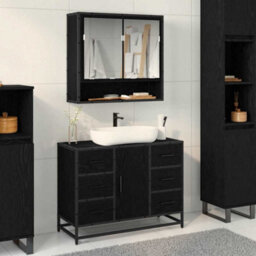 Walplus Bathroom Sink Cabinet Black Oak 80 X 33 X 60 Cm Engineered Wood