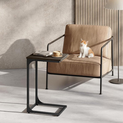 Songmics Industrial C-Shape Side Table, Sofa Bedside Table, Metal Frame Coffee Table, Living Room, Chestnut Brown And Ink Black - image 1