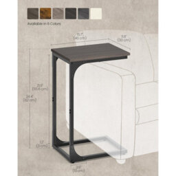 Songmics Industrial C-Shape Side Table, Sofa Bedside Table, Metal Frame Coffee Table, Living Room, Chestnut Brown And Ink Black - thumbnail 2