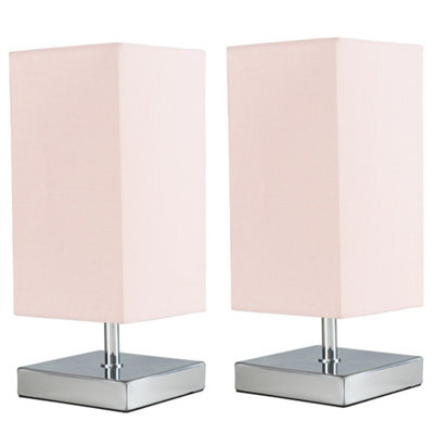 Valuelights Yuko Pair Of Modern Square Polished Chrome Touch Table Lamps With Pink Shades - image 1