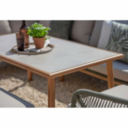 Xample Bramblecrest Helsinki 4 Piece L-Shaped Patio Dining Set, Teak-Effect Aluminium, Outdoor Rope, Eco Cushions, Ceramic Glass Table - thumbnail 4
