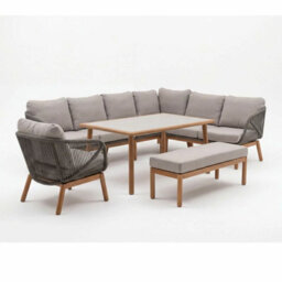 Xample Bramblecrest Helsinki 4 Piece L-Shaped Patio Dining Set, Teak-Effect Aluminium, Outdoor Rope, Eco Cushions, Ceramic Glass Table - thumbnail 7