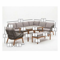Xample Bramblecrest Helsinki 4 Piece L-Shaped Patio Dining Set, Teak-Effect Aluminium, Outdoor Rope, Eco Cushions, Ceramic Glass Table - thumbnail 2