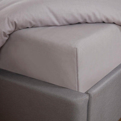 Ohs Polycotton 30Cm Deep Elasticated Fitted Bed Sheet, Silver - Double