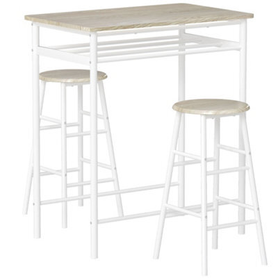 Wyld Haus Fira Rodo 3-Piece White And Oak Breakfast Bar Table And Stool Set With Storage - image 1