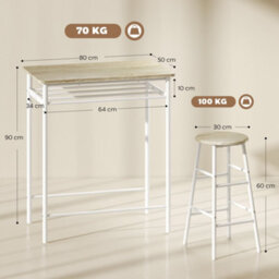 Wyld Haus Fira Rodo 3-Piece White And Oak Breakfast Bar Table And Stool Set With Storage - thumbnail 3