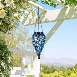 Decorative Solar Hanging Lantern - Handblown Plastic Teardrop Lantern With 15 Led Lights For Outdoor Garden Patio And Pathway - thumbnail 2