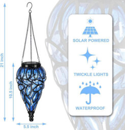 Decorative Solar Hanging Lantern - Handblown Plastic Teardrop Lantern With 15 Led Lights For Outdoor Garden Patio And Pathway - thumbnail 5