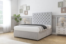 "Sloomy Mayfair Silver Plush Divan Bed Base 4 Drawers With 54"" Floor Standing Headboard 4' Small Double" - thumbnail 3
