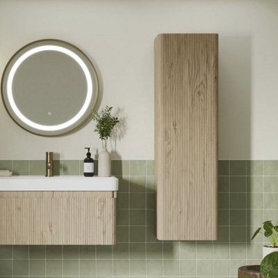 Aquarius Corinthe Fluted Wall Mounted Tall Unit - 1200 X 350mm - Textured Oak - image 1
