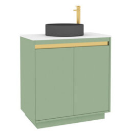 Royal Bathrooms Orion 800mm Mint Sage Floor Standing Plain White Countertop Vanity Unit 2 Door With Art Round Basin & Brushed Brass Accent Trim - thumbnail 6