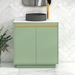 Royal Bathrooms Orion 800mm Mint Sage Floor Standing Plain White Countertop Vanity Unit 2 Door With Art Round Basin & Brushed Brass Accent Trim - thumbnail 2