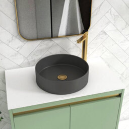 Royal Bathrooms Orion 800mm Mint Sage Floor Standing Plain White Countertop Vanity Unit 2 Door With Art Round Basin & Brushed Brass Accent Trim - thumbnail 5