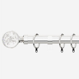 Polished Chrome 28mm Glass Bubbles Fixed Length Metal Curtain Pole  320Cm