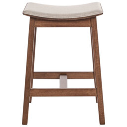 Wyld And Coco Urbannest Set Of 2 Bar Chairs Beige Polyester Upholstered Seats Rubberwood Dark Brown Finish - thumbnail 1