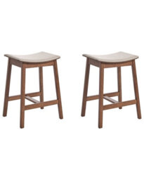 Wyld And Coco Urbannest Set Of 2 Bar Chairs Beige Polyester Upholstered Seats Rubberwood Dark Brown Finish - thumbnail 3