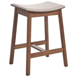 Wyld And Coco Urbannest Set Of 2 Bar Chairs Beige Polyester Upholstered Seats Rubberwood Dark Brown Finish - thumbnail 4