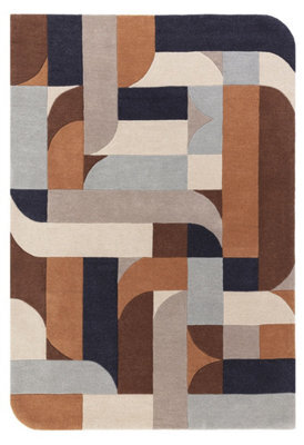 Terracotta Handmade Abstract Geometric Wool 12-14mm Thick Stain-Resistant Rug For Bedroom, & Dining Room-200Cm X 300Cm - image 1
