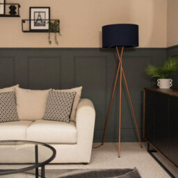 Valuelights Camden Copper Tripod Floor Lamp With Navy Drum Shade And Bulb - thumbnail 5