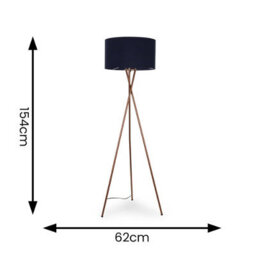 Valuelights Camden Copper Tripod Floor Lamp With Navy Drum Shade And Bulb - thumbnail 6