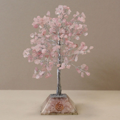 Serenityy 320-Stone Rose Quartz Gemstone Tree With Orgonite Base - Pink Decorative Ornament - image 1