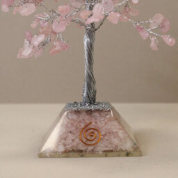 Serenityy 320-Stone Rose Quartz Gemstone Tree With Orgonite Base - Pink Decorative Ornament - thumbnail 2
