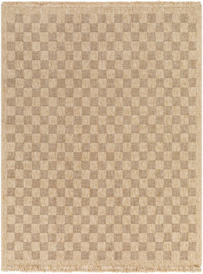 Livabliss Mirage-Cottage Tan Brown Checkered Fringe In- & Outdoor Jute-Look Rug 120 X 170 Cm Easy Care, Non Shedding - image 1
