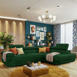Torezio Corner Sofa Bed With Adjustable Headrests Bedding Storage Polyurethane Foam Wave Springs 274X203Cm Green Right - thumbnail 2