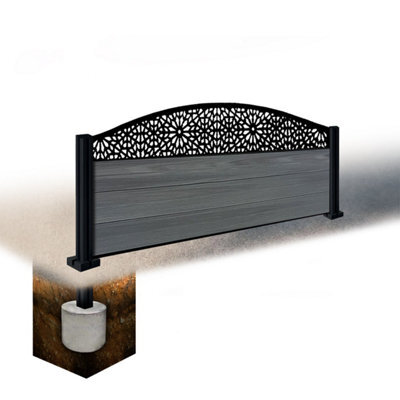 Easycomposite 2Ft Composite Fence Panel & Aluminium Post Sunken In Ground - Anthracite Boards & Morocco Curved Topper Trellis - image 1