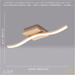 Happy Homewares Contemporary Designer Single Wavy Strip Led Ceiling Light Fitting In Matte Gold - thumbnail 6