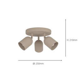 Eglo Tilston Steel Minimalist Triple Ceiling Spotlight, Sandy - thumbnail 4