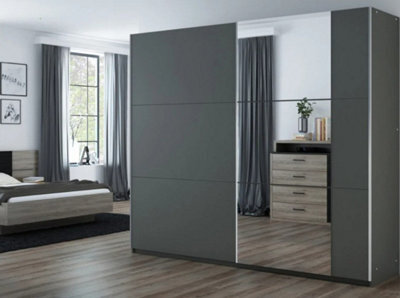Arte Bastia 250Cm Sliding Door Wardrobe In Grey Matte - Stylish Storage With Elegant Mirror - image 1