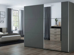 Arte Bastia 250Cm Sliding Door Wardrobe In Grey Matte - Stylish Storage With Elegant Mirror - thumbnail 1