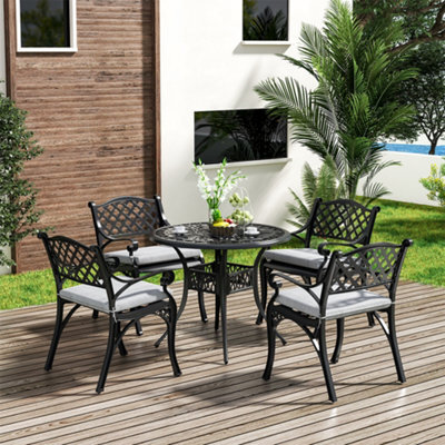 Living And Home Set Of 5 Black Retro Cast Aluminum Garden Bistro Furniture Set Round Table Chair Set With Cushions