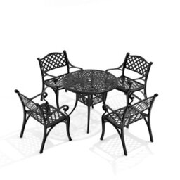 Living And Home Set Of 5 Black Retro Cast Aluminum Garden Bistro Furniture Set Round Table Chair Set With Cushions - thumbnail 4