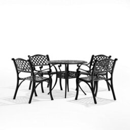 Living And Home Set Of 5 Black Retro Cast Aluminum Garden Bistro Furniture Set Round Table Chair Set With Cushions - thumbnail 5