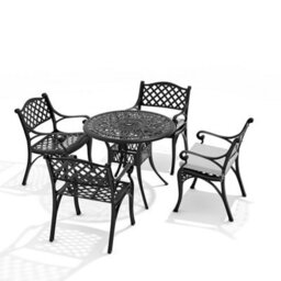 Living And Home Set Of 5 Black Retro Cast Aluminum Garden Bistro Furniture Set Round Table Chair Set With Cushions - thumbnail 3